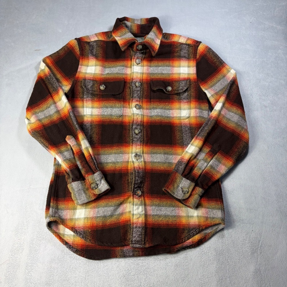 St Johns Bay Outdoor Mens Small Brown Orange Plaid Flannel Button Down Shirt
